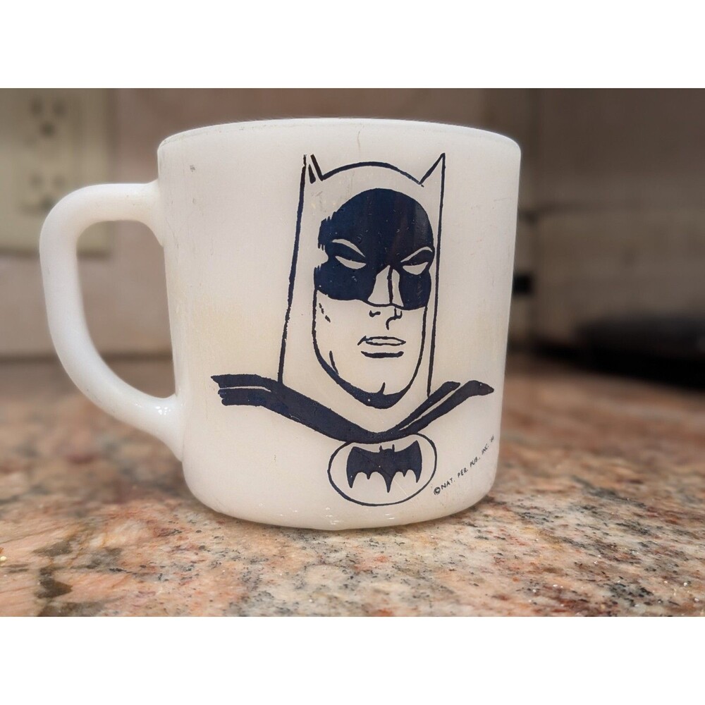 Vintage 1966 Batman Milk Glass Coffee Mug for Comic Lovers Midcentury Modern